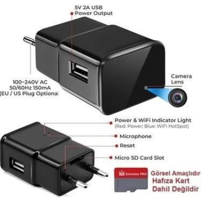 Şarj Adaptör Gizli Kamera Wifi Özellikli